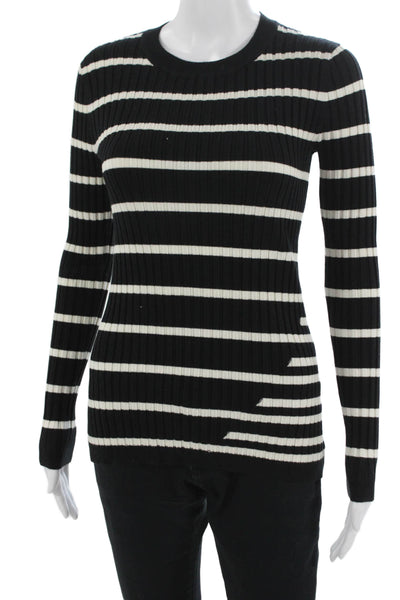 T Alexander Wang Women Striped Crew Neck Pullover Sweater Black Size XS