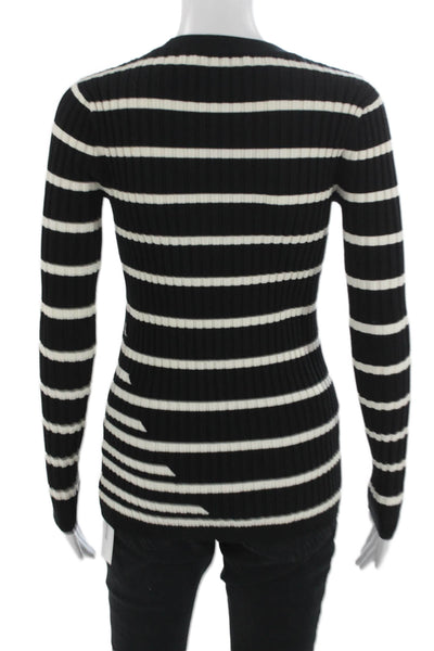 T Alexander Wang Women Striped Crew Neck Pullover Sweater Black Size XS