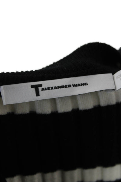 T Alexander Wang Women Striped Crew Neck Pullover Sweater Black Size XS