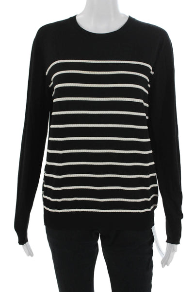 Theory Womens Pullover Sweater Black Striped Crewneck Long Sleeve Size L