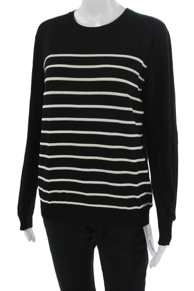 Theory Womens Pullover Sweater Black Striped Crewneck Long Sleeve Size L