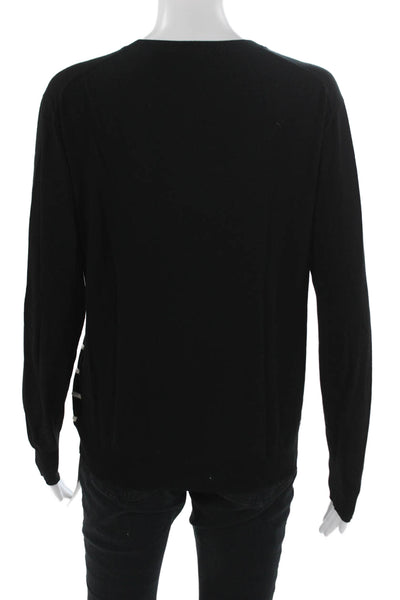 Theory Womens Pullover Sweater Black Striped Crewneck Long Sleeve Size L