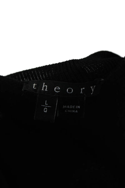 Theory Womens Pullover Sweater Black Striped Crewneck Long Sleeve Size L
