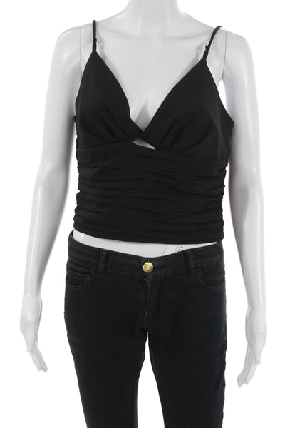 Zara Women Cropped Camisole Black V-Neck Polyester Elastane Sleeveless Size M