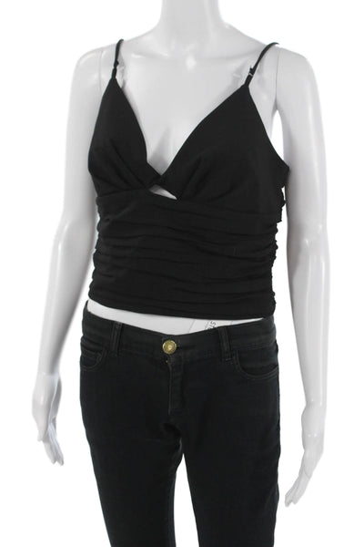Zara Women Cropped Camisole Black V-Neck Polyester Elastane Sleeveless Size M