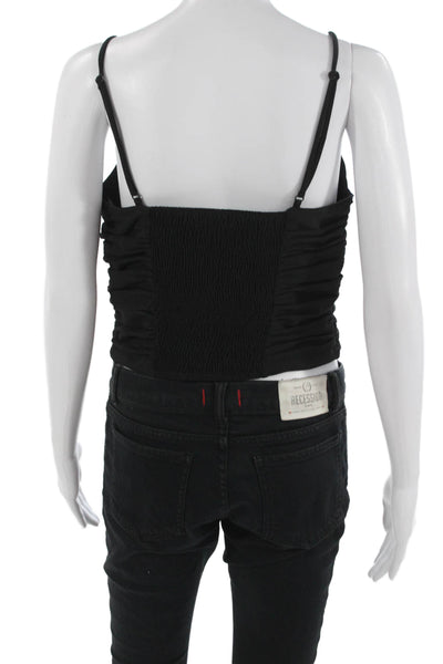 Zara Women Cropped Camisole Black V-Neck Polyester Elastane Sleeveless Size M