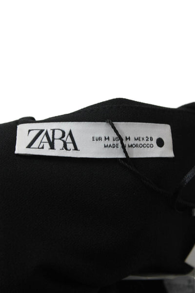 Zara Women Cropped Camisole Black V-Neck Polyester Elastane Sleeveless Size M