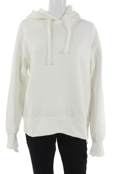 Zara Women Pullover Hoodie White Drawstring Cotton Blend Long Sleeve Size S