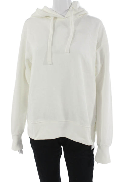 Zara Women Pullover Hoodie White Drawstring Cotton Blend Long Sleeve Size S
