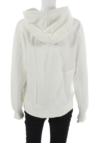 Zara Women Pullover Hoodie White Drawstring Cotton Blend Long Sleeve Size S