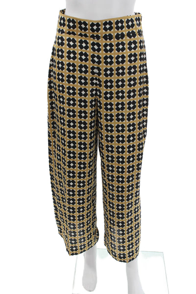 Zara Womens Cropped Geometric Beige Polyester Pants Zip Size M