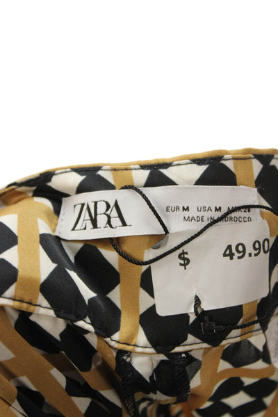 Zara Womens Cropped Geometric Beige Polyester Pants Zip Size M