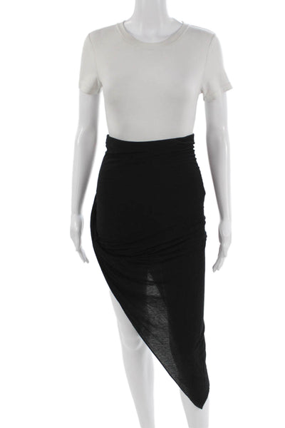 Helmut Lang Womens Wrap Long Solid Black Micro Modal Nylon Skirt Size 0P