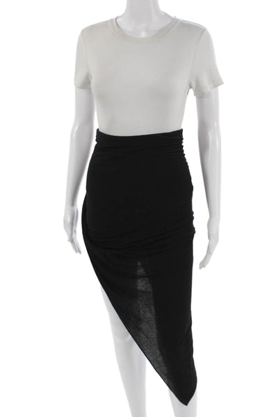 Helmut Lang Womens Wrap Long Solid Black Micro Modal Nylon Skirt Size 0P