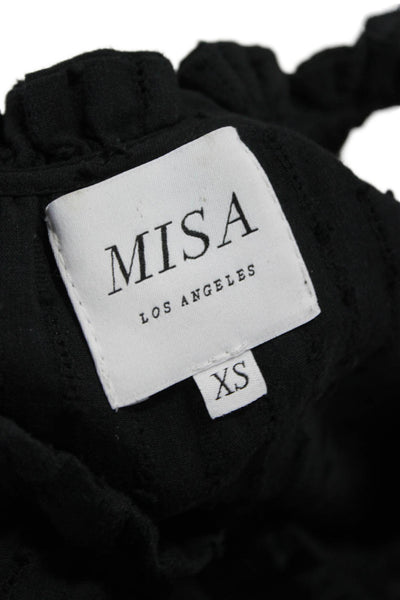 Misa Women Black Mini Sundress Cotton Short Sleeve Drawstring Size XS