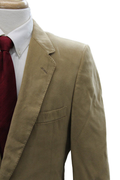 Lanvin Mens Tan Wool Blend Blazer Button Solid Long Sleeve Size 40