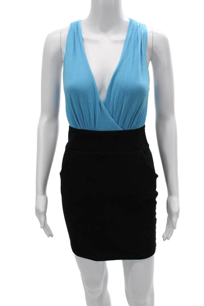 La Rok Women Bodycon Mini Dress Black V-Neck Sleeveless Zip Modal Size XS