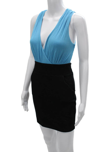 La Rok Women Bodycon Mini Dress Black V-Neck Sleeveless Zip Modal Size XS