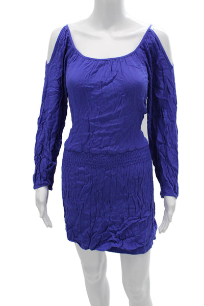 Scoop Women Mini Bohemian Blue Long Sleeve Round Neck Modal Dress Size S