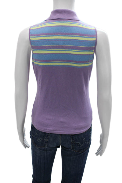 Malo Women Basic Sleeveless Polo Top Purple Striped Collared Size S