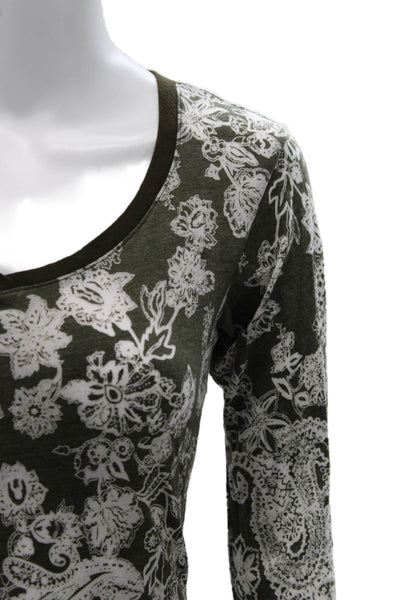 Erge Designe Women Tunic T-Shirt Green Paisley V-Neck Long Sleeve Size S
