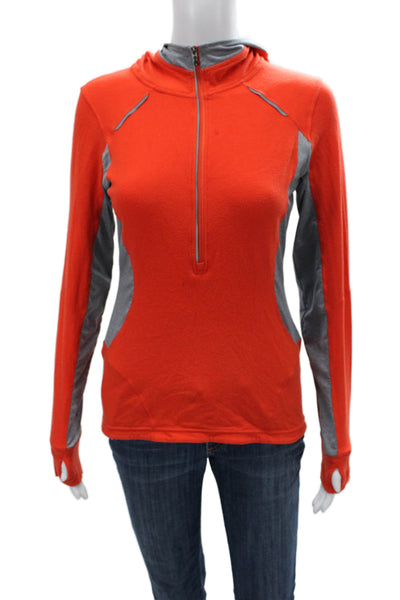 MPG Women Orange Pullover Hoodie High Neck Zip Long Sleeve Size S