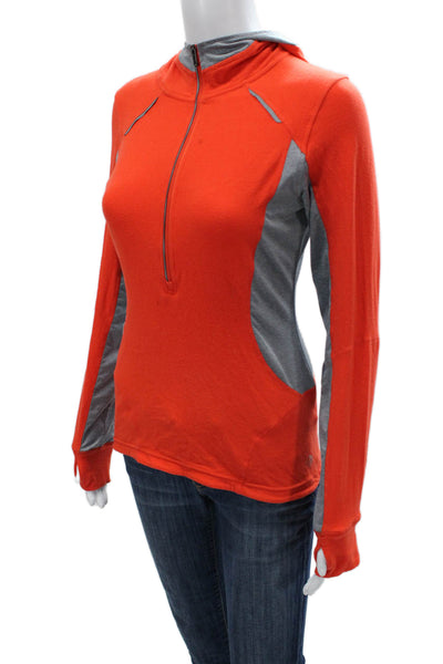 MPG Women Orange Pullover Hoodie High Neck Zip Long Sleeve Size S