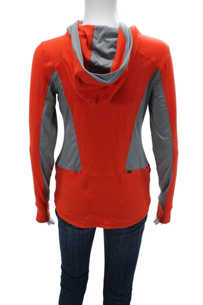 MPG Women Orange Pullover Hoodie High Neck Zip Long Sleeve Size S