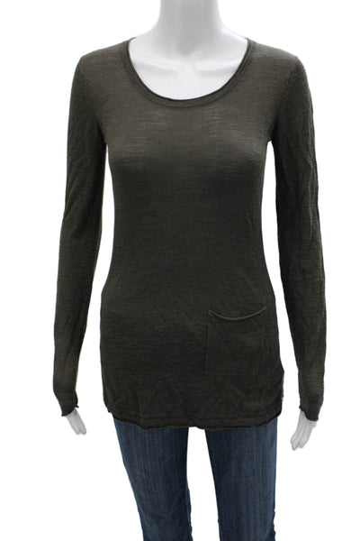 Athleta Women Basic Long Sleeve T-Shirt Dark Gray Silk Blend Size XS