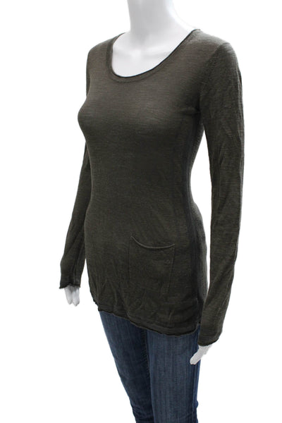 Athleta Women Basic Long Sleeve T-Shirt Dark Gray Silk Blend Size XS