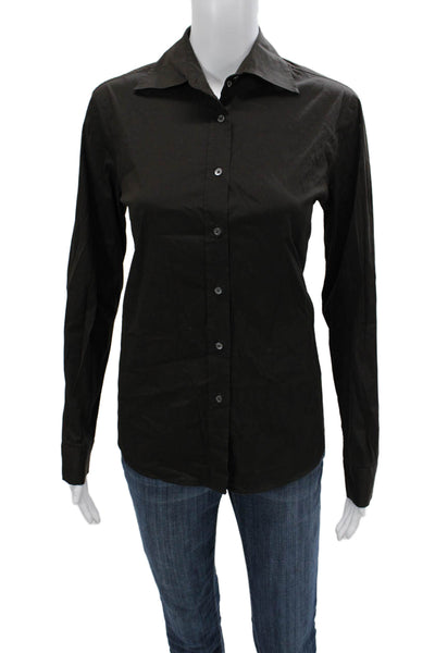 Alara Women Basic Collared Black Button-Up Long Sleeve Top Size M