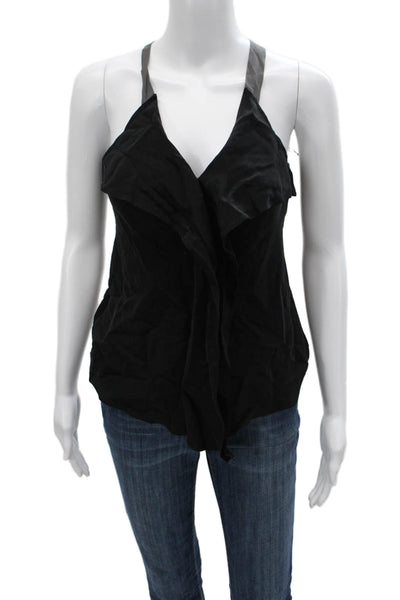 Tea And Honey Women Camisole Black Silk V-Neck Sleeveless Boho Size XS