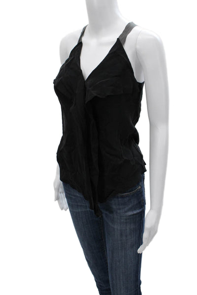 Tea And Honey Women Camisole Black Silk V-Neck Sleeveless Boho Size XS