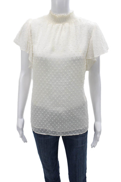 1.State Womens Polka Dot Mock Neck Blouse White Sleeveless Size 0X