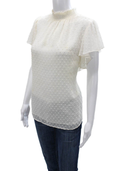 1.State Womens Polka Dot Mock Neck Blouse White Sleeveless Size 0X