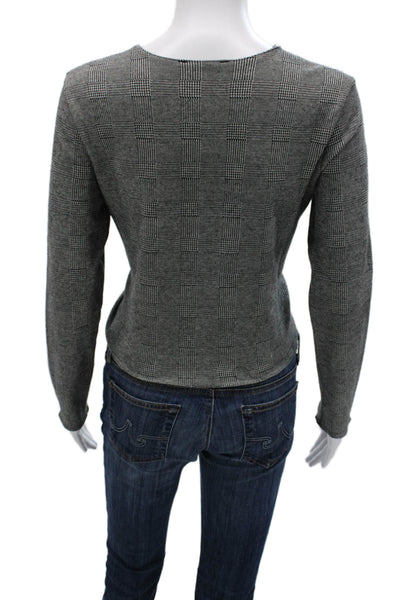 Zara Women Basic Gray Check Crew Neck Long Sleeve Top Size M