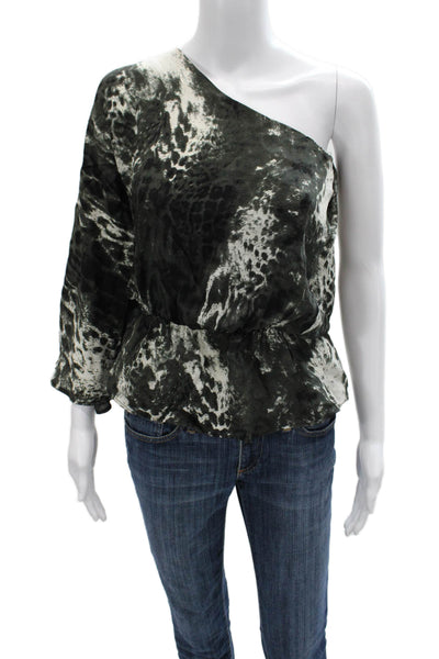 Karina Grimaldi Womens Silk Leopard Print Short Sleeve Blouse Black Size XS