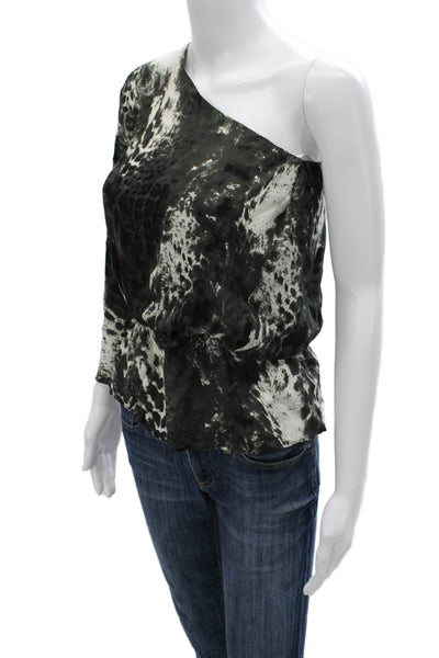 Karina Grimaldi Womens Silk Leopard Print Short Sleeve Blouse Black Size XS
