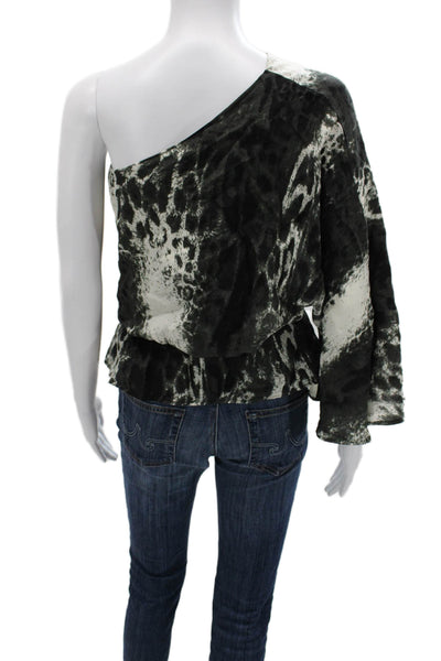Karina Grimaldi Womens Silk Leopard Print Short Sleeve Blouse Black Size XS