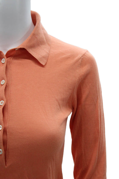 Malo Women Cropped Collared Cotton Button Up Top Long Sleeve Orange Size S