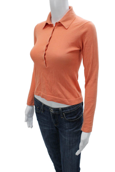 Malo Women Cropped Collared Cotton Button Up Top Long Sleeve Orange Size S