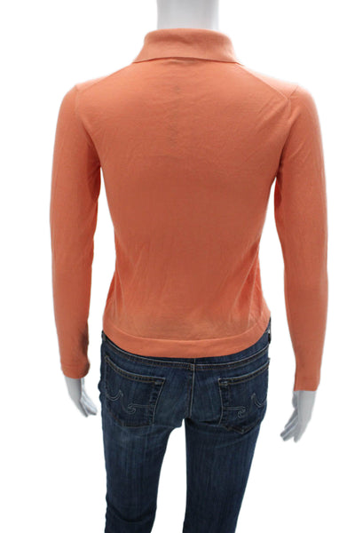 Malo Women Cropped Collared Cotton Button Up Top Long Sleeve Orange Size S