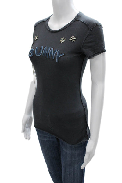 Dice Kayek Women Basic Graphic T-Shirt Dark Gray Crew Neck Short Sleeve Size XS