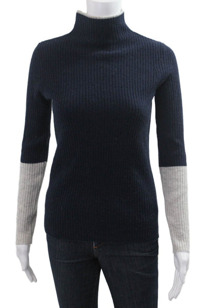 Pure Amici Women Cashmere Mock Neck Pullover Dark Blue Long Sleeve Size S
