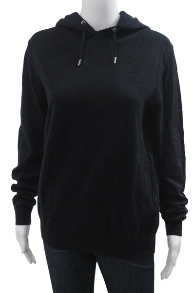 Reiss Women Pullover Hoodie Black 100% Wool Long Sleeve Solid Size L