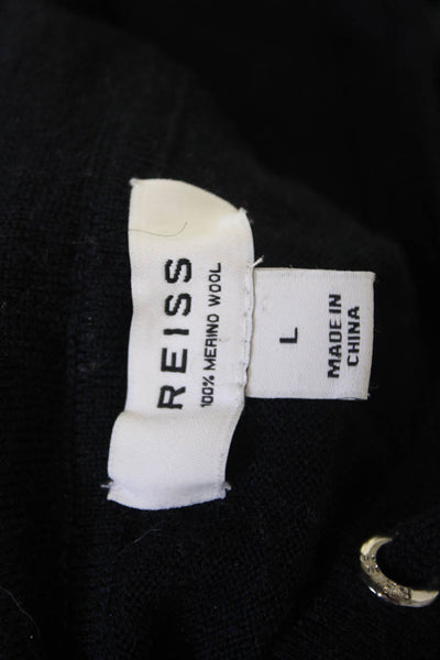 Reiss Women Pullover Hoodie Black 100% Wool Long Sleeve Solid Size L