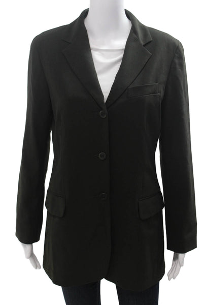 Theory Womens Black Collared Blazer Long Sleeve Polyester Blend Button Size S