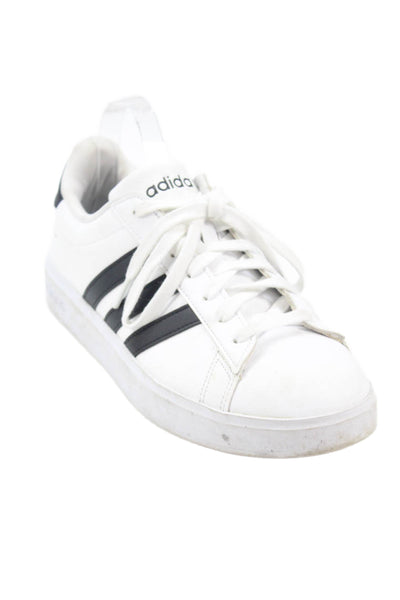 Adidas Mens Lace Up Striped Back Logo Leather Sneakers White Black Size 11