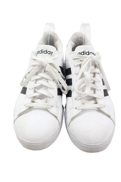 Adidas Mens Lace Up Striped Back Logo Leather Sneakers White Black Size 11