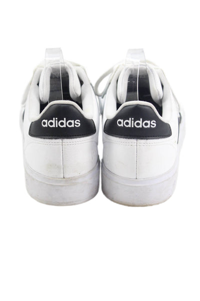 Adidas Mens Lace Up Striped Back Logo Leather Sneakers White Black Size 11